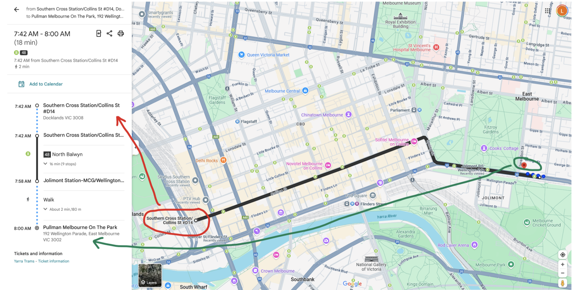 the route from Southern Cross Station to the conference venue